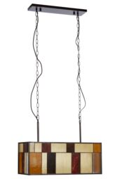 Orsina Deco Rectangle Ceiling Light, Rustic Bronze Pendant With Multicoloured Textured Glass, Glass Ceiling Light - thumbnail 5