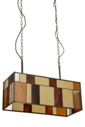 Orsina Deco Rectangle Ceiling Light, Rustic Bronze Pendant With Multicoloured Textured Glass, Glass Ceiling Light - thumbnail 3