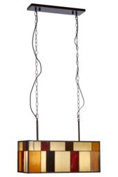 Orsina Deco Rectangle Ceiling Light, Rustic Bronze Pendant With Multicoloured Textured Glass, Glass Ceiling Light