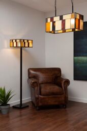 Orsina Deco Rectangle Ceiling Light, Rustic Bronze Pendant With Multicoloured Textured Glass, Glass Ceiling Light - thumbnail 2