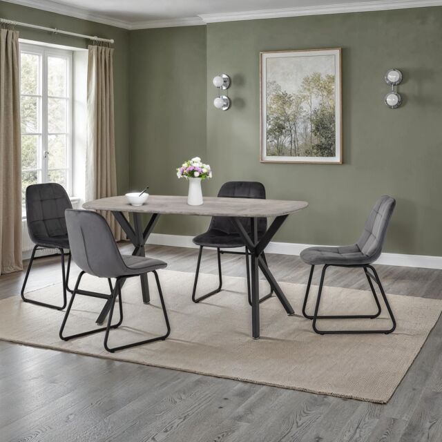 Seconique Athens Concrete Effect Rectangular Dining Set with Lukas Chairs in Grey - image 1