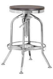 Orsina Gator Ash Wood Seat Metallic Stool in Silver