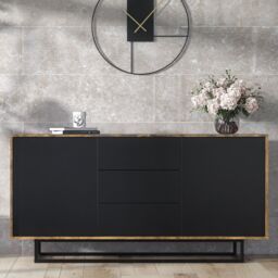 Creative Furniture Vista Loft Sideboard 140cm - Industrial Storage with Rustic, Oak & Black Matt Doors in Dark Brown - thumbnail 2