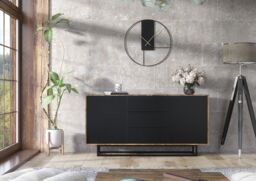 Creative Furniture Vista Loft Sideboard 140cm - Industrial Storage with Rustic, Oak & Black Matt Doors in Dark Brown - thumbnail 3
