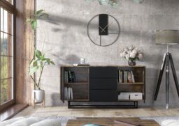 Creative Furniture Vista Loft Sideboard 140cm - Industrial Storage with Rustic, Oak & Black Matt Doors in Dark Brown - thumbnail 6