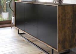 Creative Furniture Vista Loft Sideboard 140cm - Industrial Storage with Rustic, Oak & Black Matt Doors in Dark Brown - thumbnail 5