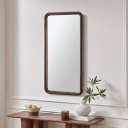 FurnitureboxUK Rowena Walnut Wood Small 80x40cm Rectangle Wall Mirror in Brown - Size: 80x40 cm