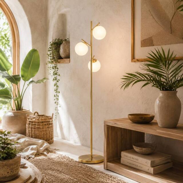Wyld Haus Lidi 3 Light Gold Tone Tree Floor Lamp White Globe Shades - image 1