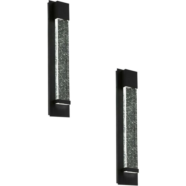 Loops 2 PACK IP44 Outdoor Wall Light Black Long Bubble Glass 3.3W LED Porch Lamp - image 1