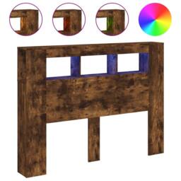 Berkfield Home LED Headboard Smoked Oak 140x18.5x103.5 cm Engineered Wood in Brown - thumbnail 3