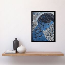 "Artery8 Wall Art Print Melancholy in Blue Woman Modern Folk Art Portrait Art Framed in Black - Size: W12"" x H16""" - thumbnail 2