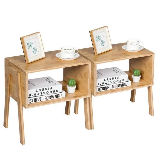 VOGREX Set of 2 Bedside Table Nightstand Bamboo Coffee Tea Table Storage in Brown - image 1