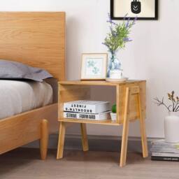 VOGREX Set of 2 Bedside Table Nightstand Bamboo Coffee Tea Table Storage in Brown - thumbnail 3