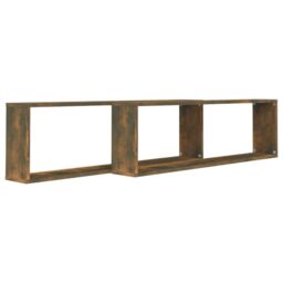 Berkfield Home Wall Cube Shelves 2 pcs Smoked Oak 100x15x30 cm Engineered Wood in Brown - Size: 100 x 15 x 30 cm - thumbnail 3