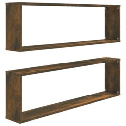 Berkfield Home Wall Cube Shelves 2 pcs Smoked Oak 100x15x30 cm Engineered Wood in Brown - Size: 100 x 15 x 30 cm - thumbnail 2