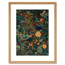 "Artery8 Wall Art Print Parrots on Exotic Blooming Trees Modern Folk Artwork Framed 9X7 Inch in Beige - Size: W7"" x H9""" - thumbnail 1