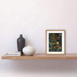 "Artery8 Wall Art Print Parrots on Exotic Blooming Trees Modern Folk Artwork Framed 9X7 Inch in Beige - Size: W7"" x H9""" - thumbnail 2