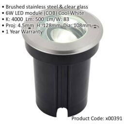 Loops Stainless Steel Drive Over IP67 Ground Light - 6W Cool White LED - Tilting Head in Metallics - thumbnail 2
