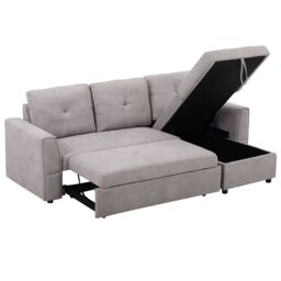 HOMCOM Linen-Look L-Shaped Sofa Bed with Storage Bed Sleeper Flat Studio in Grey - thumbnail 2