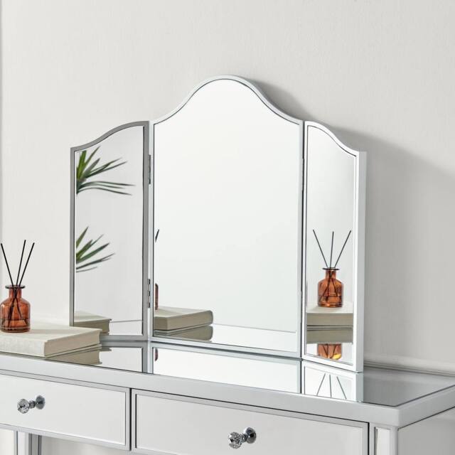 FurnitureboxUK Venetian Vintage Style Silver Tri-Fold Vanity Mirror - image 1