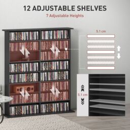 HOMCOM CD Storage Unit DVD Tower Blu-ray Storage Shelf for Office, Black - thumbnail 5