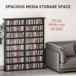 HOMCOM CD Storage Unit DVD Tower Blu-ray Storage Shelf for Office, Black - thumbnail 4