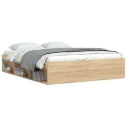 Berkfield Home Bed Frame Sonoma Oak 140x200 cm in Brown - thumbnail 3