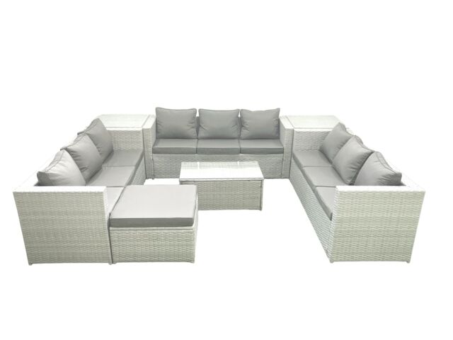 Fimous Rattan Garden Outdoor Furniture Set 10 Seater Garden Sofa Coffee Table Set with Big Footstool 2 Side Tables Light Grey Mixed - image 1