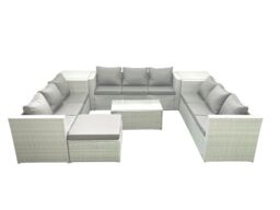 Fimous Rattan Garden Outdoor Furniture Set 10 Seater Garden Sofa Coffee Table Set with Big Footstool 2 Side Tables Light Grey Mixed - thumbnail 1