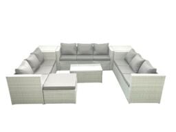 Fimous Rattan Garden Outdoor Furniture Set 10 Seater Garden Sofa Coffee Table Set with Big Footstool 2 Side Tables Light Grey Mixed - thumbnail 2
