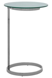 Orsina End Table With Black Marble Effect Glass Top, Warm Metallic Stainless Steel Frame, Round Side Table in Silver