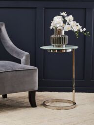 Orsina End Table With Black Marble Effect Glass Top, Warm Metallic Stainless Steel Frame, Round Side Table in Silver - thumbnail 5