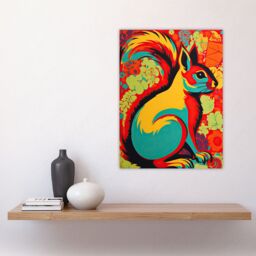 "Artery8 Wall Art Print Autumn Squirrel Screen Neon Red Orange Yellow Teal Abstract Vibrant Bold Bright Colourful Painting Poster - Size: W24"" x H32""" - thumbnail 4