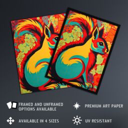 "Artery8 Wall Art Print Autumn Squirrel Screen Neon Red Orange Yellow Teal Abstract Vibrant Bold Bright Colourful Painting Poster - Size: W24"" x H32""" - thumbnail 2