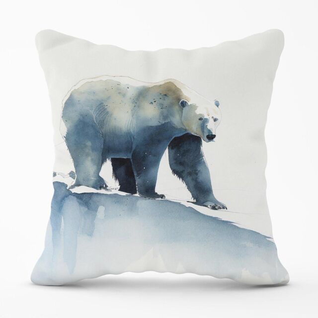 Warren Reed - Designer Polar Bear Watercolour Outdoor Cushion in Brown - Size: 60 cm x 60 cm - image 1