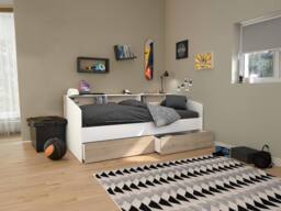 Vente-unique Bed 90 X 190/200 Cm With Storage - White & Natural + Bed Base in Light Oak - Size: Single - thumbnail 4