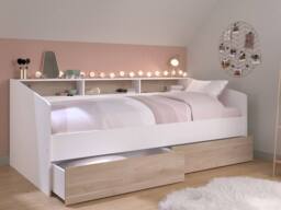 Vente-unique Bed 90 X 190/200 Cm With Storage - White & Natural + Bed Base in Light Oak - Size: Single - thumbnail 3