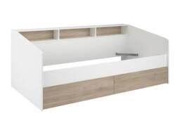 Vente-unique Bed 90 X 190/200 Cm With Storage - White & Natural + Bed Base in Light Oak - Size: Single - thumbnail 5