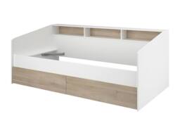 Vente-unique Bed 90 X 190/200 Cm With Storage - White & Natural + Bed Base in Light Oak - Size: Single - thumbnail 6