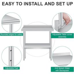 VOGREX Stainless Steel Prep Table w/ Backsplash 30 x 24 in Commercial in Silver - thumbnail 4