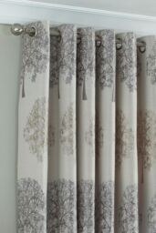 Paoletti Oakdale Tree Motif Eyelet Curtains in Silver - Size: 229 cm width x 137 cm drop - thumbnail 2