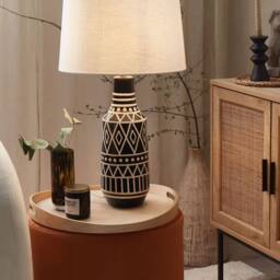 Wyld and Coco Ethnic Table Lamp Black Ceramic Base 68 cm White Fabric Shade - thumbnail 1