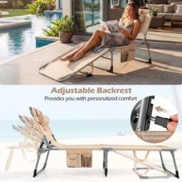 KORVIXA Tanning Chair with 4-Position Adjustable Backrest in Beige - Size: 100 cm - thumbnail 4