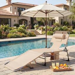 KORVIXA Tanning Chair with 4-Position Adjustable Backrest in Beige - Size: 100 cm - thumbnail 1