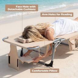 KORVIXA Tanning Chair with 4-Position Adjustable Backrest in Beige - Size: 100 cm - thumbnail 3