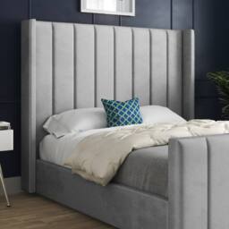 KDMD Strumpshaw Winged Upholstered Grey Soft Velvet Designer Bed Frame - Size: Single - thumbnail 5