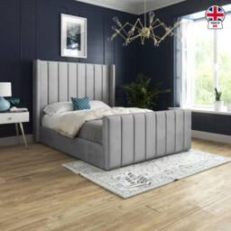 KDMD Strumpshaw Winged Upholstered Grey Soft Velvet Designer Bed Frame - Size: Single - thumbnail 4