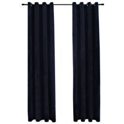 Berkfield Home Blackout Curtains with Rings 2 pcs Velvet Black 140x245 cm - thumbnail 2