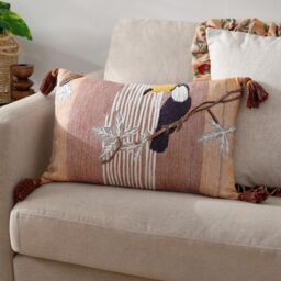 Evans Lichfield Treetop Toucan Embroidered Cushion in Brown - Size: 30 cm x 50 cm