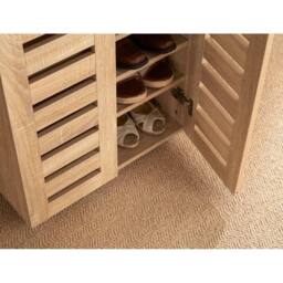 Home Source 2 Door Shoe Storage Cabinet with Slatted Doors & Adjustable Shelving in Brown - thumbnail 5